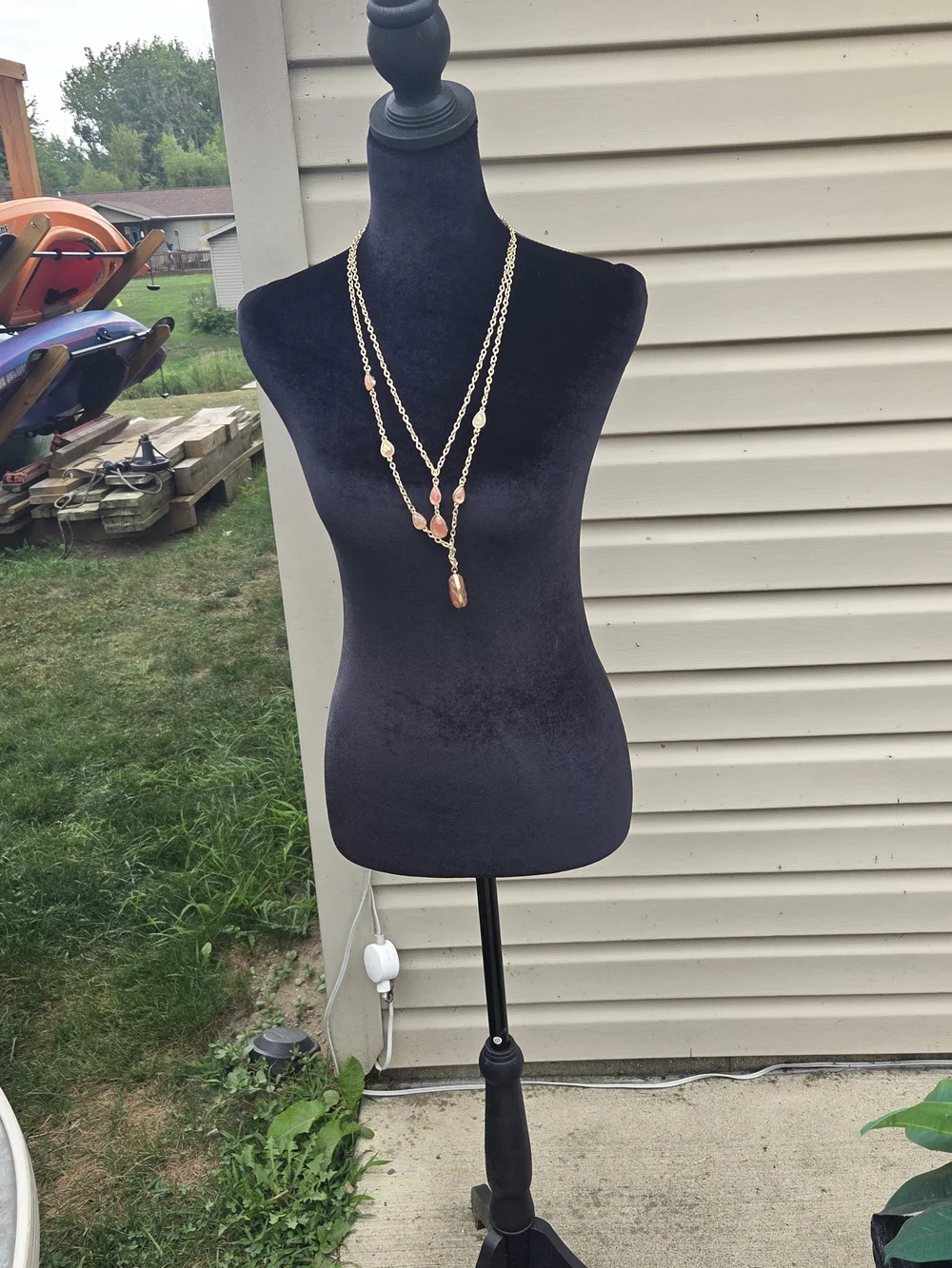 Gold-Tone Layered Necklace with Coral Teardrop Stones